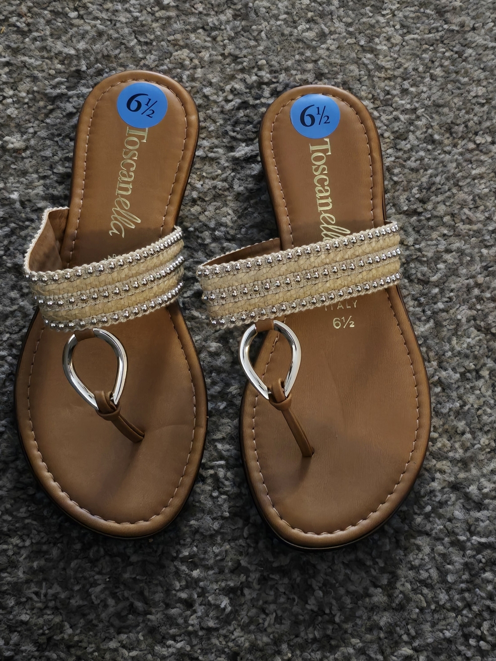Toscanella Tan Beaded Toe-Ring Sandals - Women's